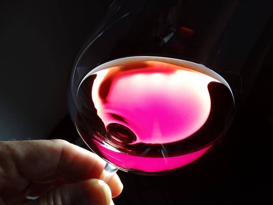 人, 持つ, ワイングラス, ピンク, 液体, 内部, ワイン, 楽しむ, 赤ワイン, 赤