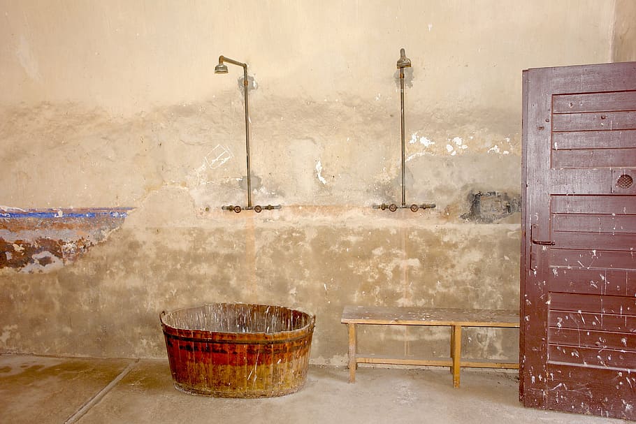 shower, space, old, shower room, concentration camp, theresienstadt, bowl, wash, indoors, domestic Bathroom