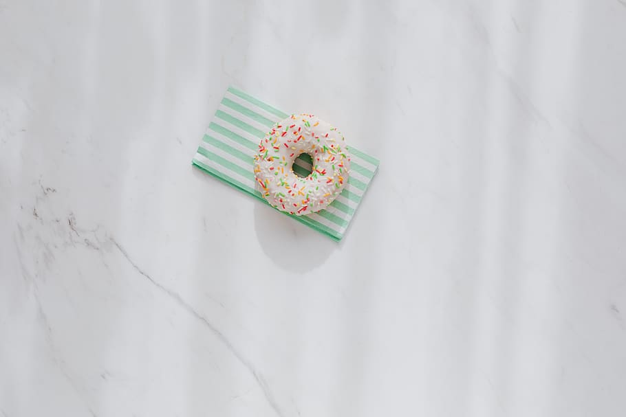 donut, cópia, espaço de cópia, plano, plano de fundo, Donuts, papel, guardanapos, colocado, branco