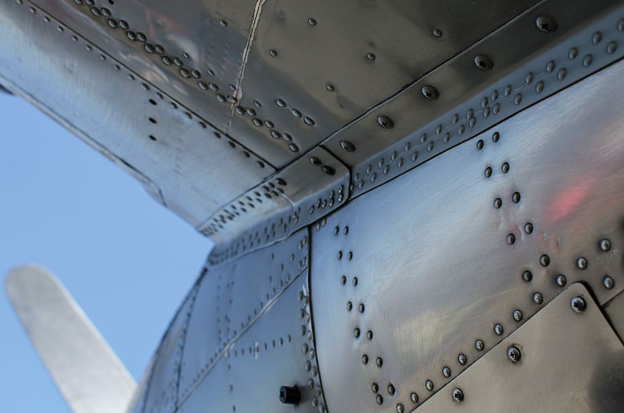 grey, metal plane surface, industry, technology, airplane, transportation system, vehicle, rivets, air vehicle, transportation