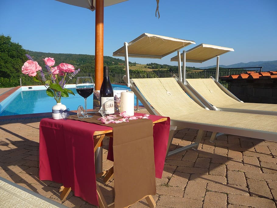 pool, sunbeds, cottages-vacation rentals, tuscany, table, seat, chair, nature, day, sky