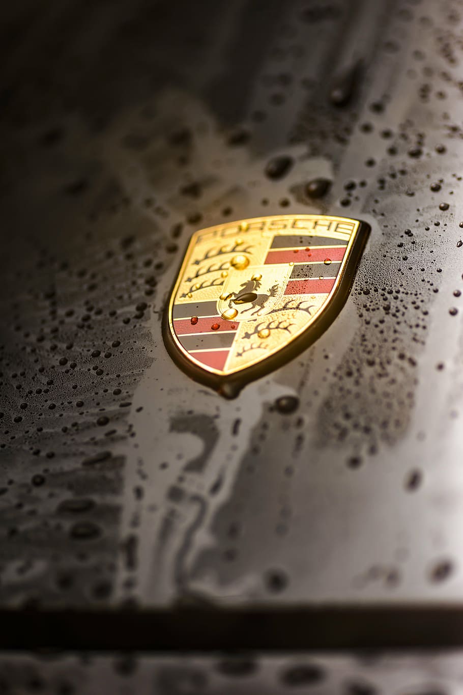 emblema de Porsche, coche, agua, gotas, Porsche, 911, Carrera, 4S, logotipo, insignia