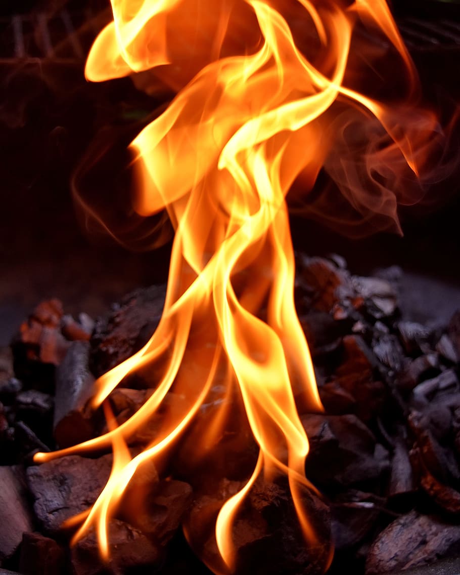 close-up photo, fire, burning, flame, carbon, burn, hot, mood, campfire, fireplace