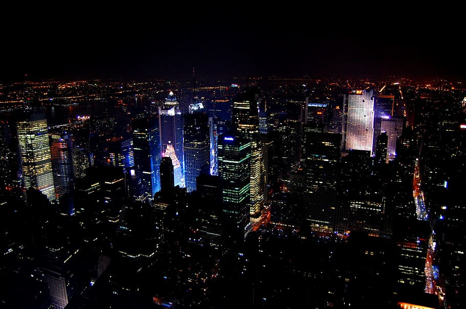 市, 上からの眺め, 光, 都市, ニューヨーク, 夜景, 請求書, 建物, 日付, 夜