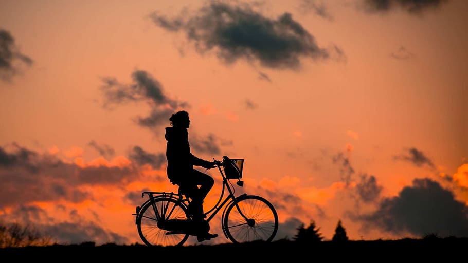 person biking silhouette, silhouette, fitness, bless you, bike, woman, sporty, healthy, sunset, bicycle