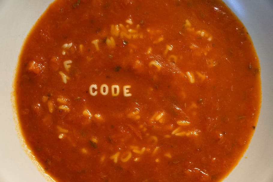 cream soup, soup, tomatoes, tomato sauce, letters, code, food, food and drink, text, western script