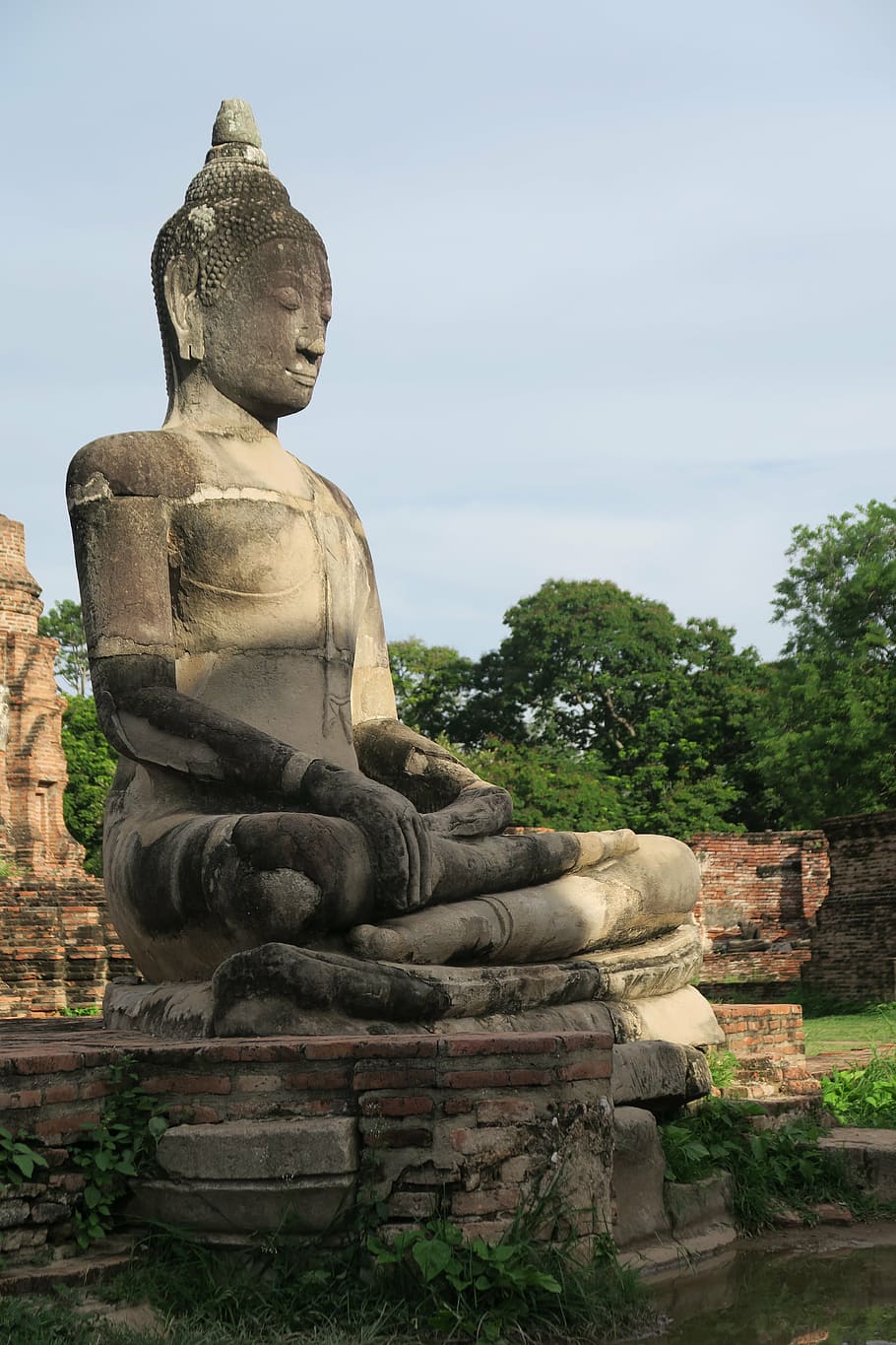 ayutthaya, thailand, buddha, ruin, old temple, sculpture, art and craft, statue, representation, human representation