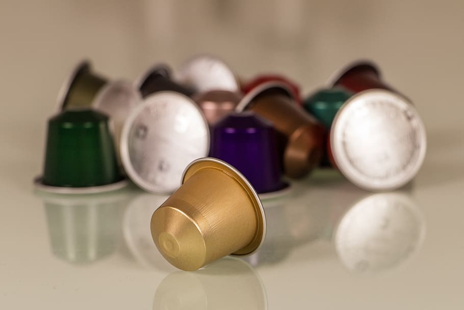 coffee capsule, nespresso, aluminium, coffee, benefit from, budget, choice, indoors, variation, focus on foreground