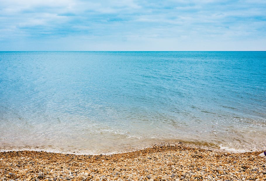 blue, water, seashore, landscape, photography, pebbles, near, body, nature, coast