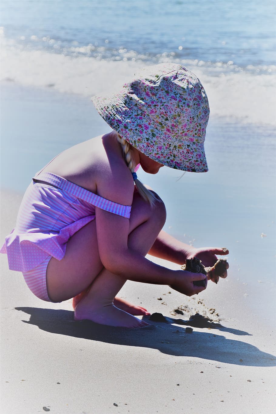 children, beach, play, sea, water, childhood, girl, fun, sand, family
