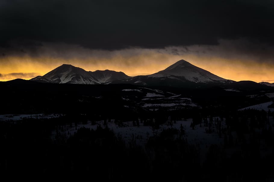 snow, covered, mountain, white, cloudy, sky, highland, dark, clouds, summit