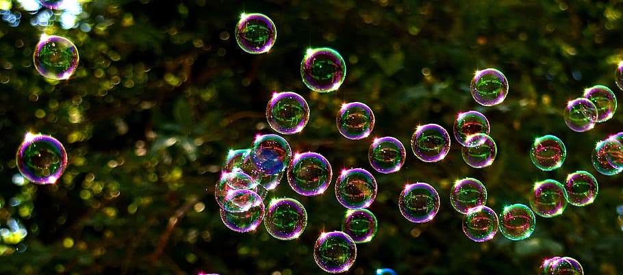 selective, focus photo, bubbles, daytime, on air, soap bubbles, colorful, fly, make soap bubbles, mirroring