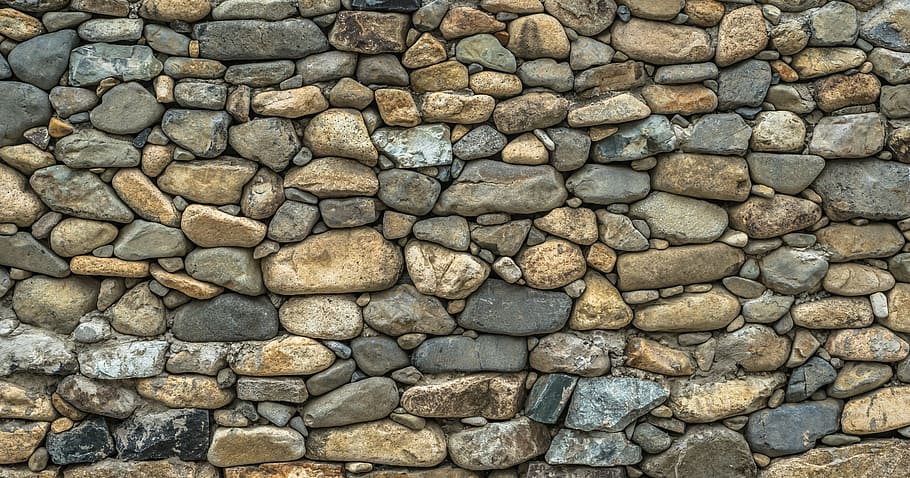 foto, marrón, negro, muro de piedra, piedra, pared, damme, textura, patrón, construcción