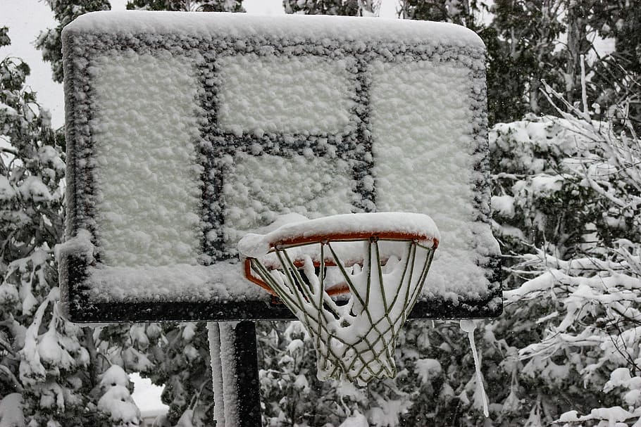 ao ar livre, natureza, neve, basquete, cesta de basquete congelada, inverno, temperatura fria, basquete - esporte, dia, esporte