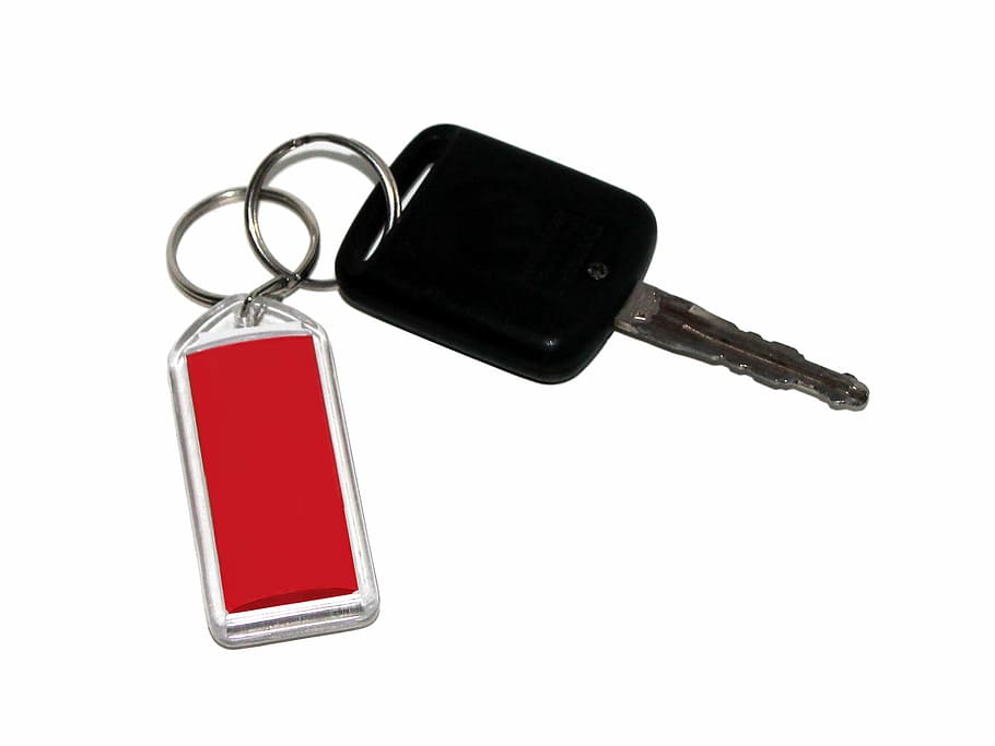 black, vehicle, key, red, Car Key, Keychain, car, white background, day, studio shot