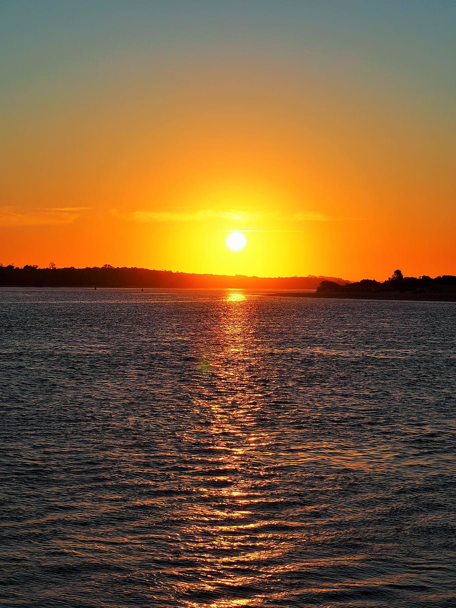 sunset, lakes entrance, lakes, water, orange, yellow, sun, sky, scenics - nature, beauty in nature