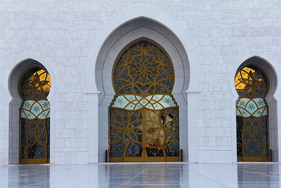 structure entrance, pray, muslim, sheikh zayed grand mosque, mosque, minaret, architecture, religion, travel, dome