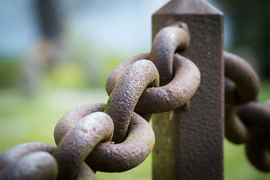 closeup, brown, metal chain barrier, links of the chain, chain, iron, metal, connection, members, metal chain