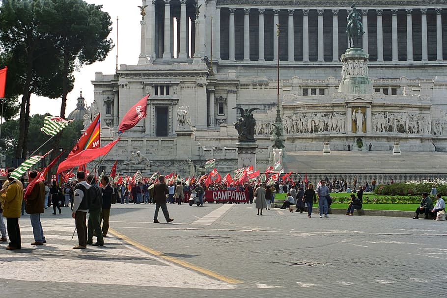 gente, ciudad, banderas, roma, italia, grupo de personas, arquitectura, multitud, gran grupo de personas, personas reales