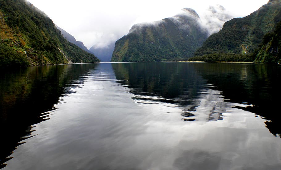 Doubtful Sound, New Zealand, body of water, mountain, calm, water, beauty in nature, scenics - nature, tranquility, tranquil scene