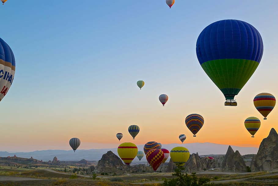 hot, air balloons, sunset, cappadocia, turkey, balloons, landscape, travel, valley, anatolia