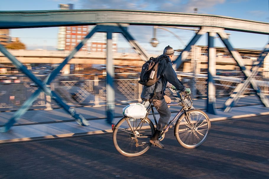 bicicleta, urbano, ciudad, infraestructura, puente, edificio, establecimiento, transporte, longitud completa, arquitectura