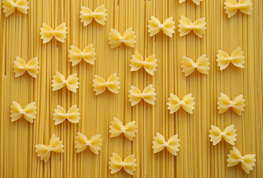 pasta lot, noodles, pasta, spaghetti, farfalle, carbohydrates, yellow, eat, food and drink, freshness
