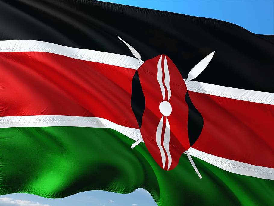 국제, 깃발, 케냐, 동 아프리카, 빨간, 흰색, 애국심, 닫다, 자연, 아니 사람