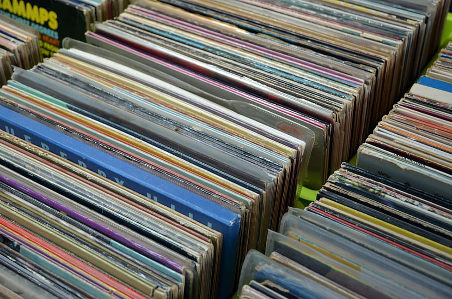 tumpukan, bermacam-macam judul catatan vinyl, catatan, koleksi, tua, vintage, gramofon, 33 rpm, lengan, vinil
