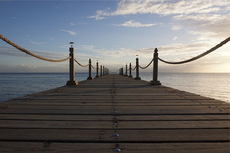 wood, dock, pier, rope, water, ocean, sea, sky, the way forward, wood - material
