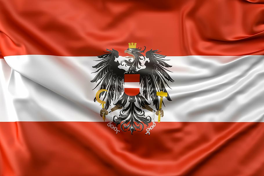 red, white, striped, flag, austria, eagle, flag of austria, windy, sign, ripple