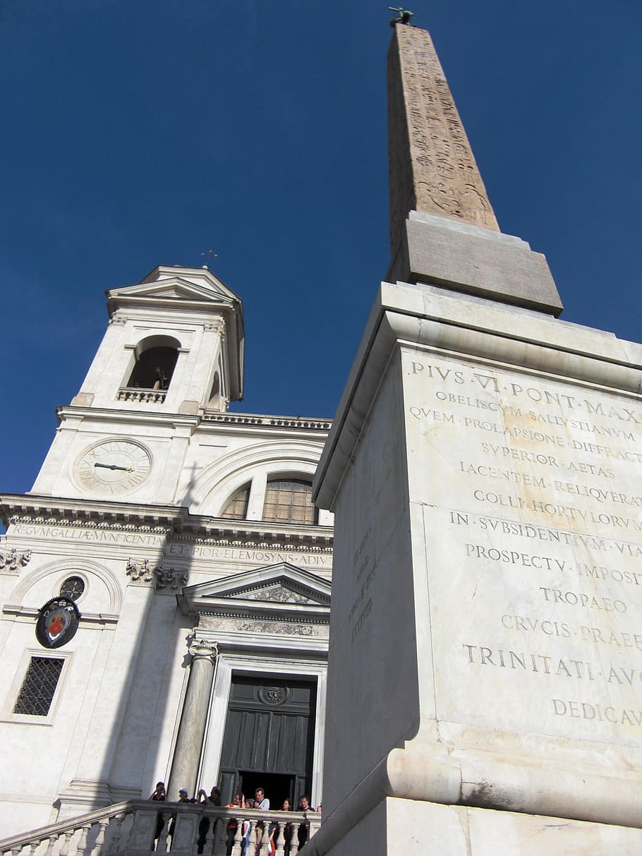 rome, italy, spanish steps, santissima trinita dei monti, church, obelisk, building, architecture, historically, antiquity