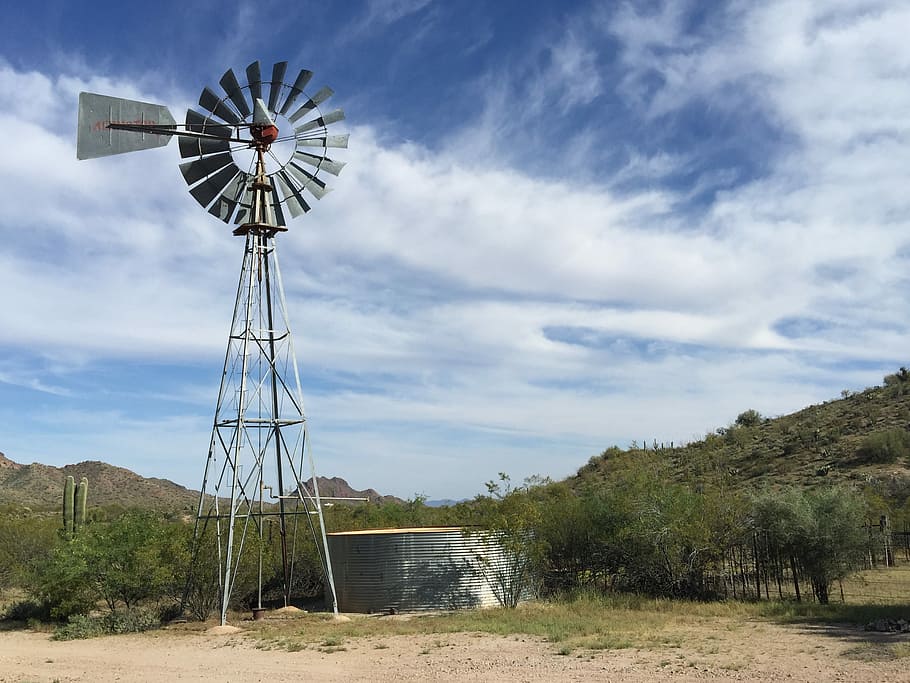 Arizona, molino de viento, ganado, tanque, rancho, tanque de ganado, viento, viejo, energía, bomba
