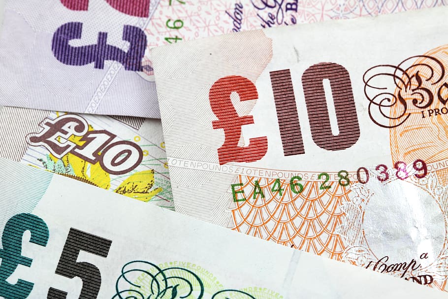 closeup, 5, 10 banknotes, Bank, Banking, Banknote, Britain, british, business, cash