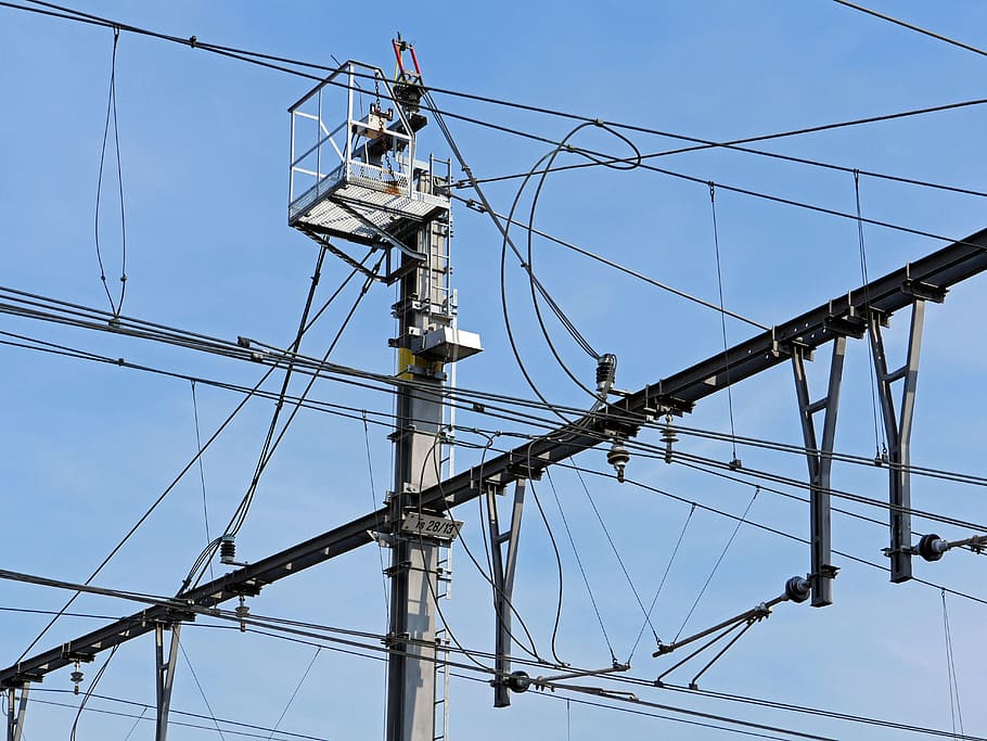 railway, catenary, power supply, mast switch, feed, cross-member, suspension wires, double-driving wire, belgian state railways, rail traffic