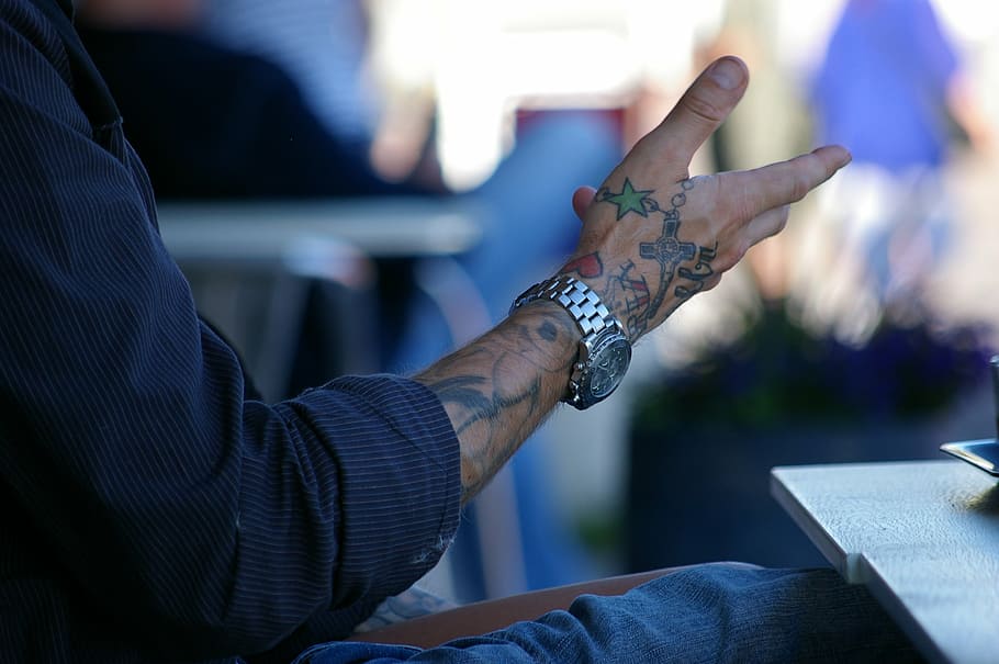 arm, watch, hand, tattooed, man, expression, human hand, one person, focus on foreground, adult