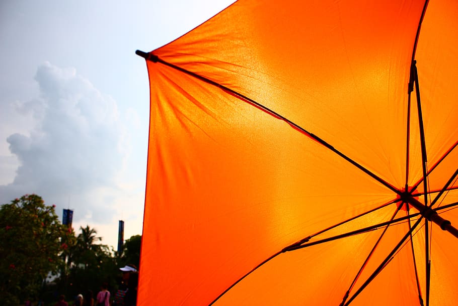 umbrella, sky, sun, the sun, sunproof, orange, block the sun, summer, hot, orange color