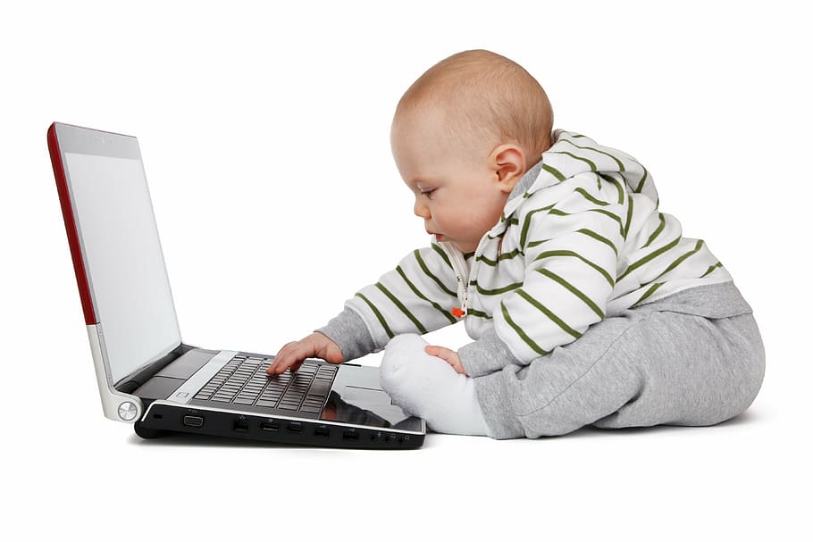 baby, using, laptop computer, boy, child, childhood, computer, concept, education, infant