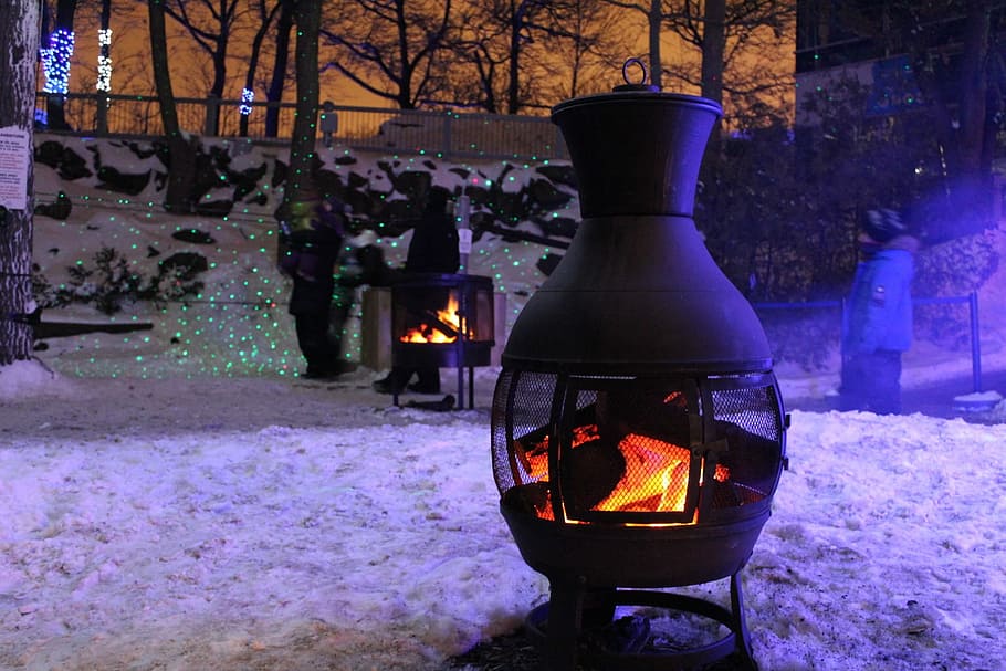 Snow, Fire, Campfire, Bonfire, Flames, lena, wood, hot, fireplace, winter