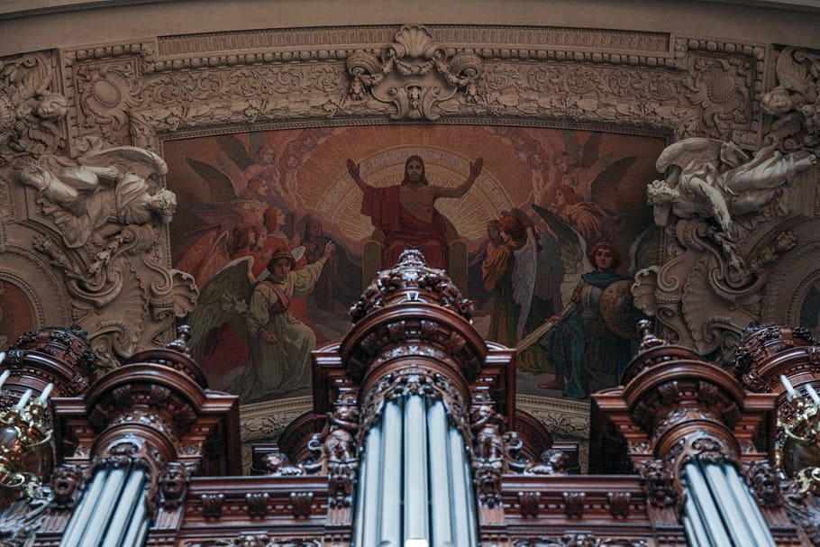 church organ, majestic, jesus, christianity, organ, church, religion, architecture, cathedral, interior