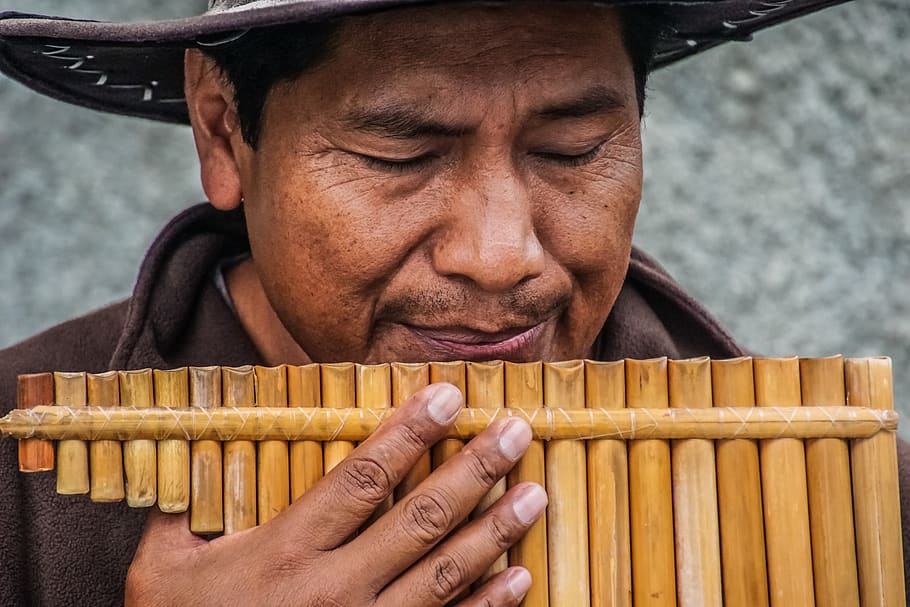 gente, hombre, mano, bambú, flauta, musical, instrumento, indonesia, una persona, vista frontal