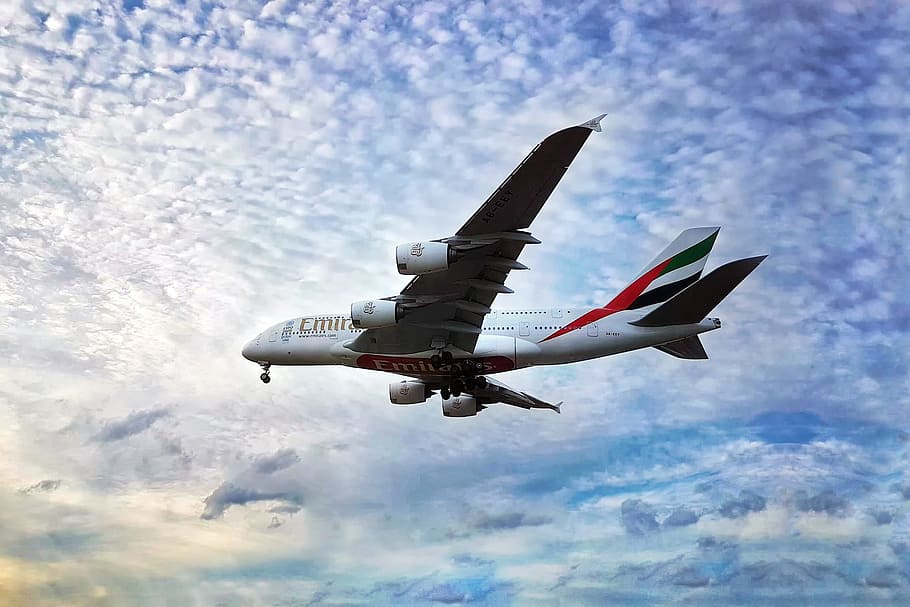 unido, emiratos árabes avión de línea, volando, emiratos, aerolíneas, viajes, vuelo, avión, árabe, mosca