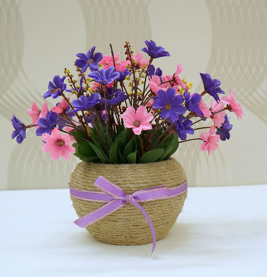 vase, rope daddy, fabric flowers, craft, decorate, flower, flowering plant, plant, beauty in nature, freshness