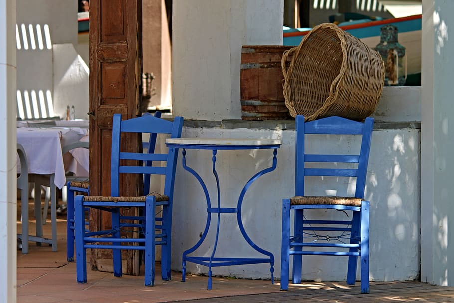 白, テーブル, 2, 椅子, 居酒屋, レストラン, ギリシャ, 歴史的に, 美食, 旅館