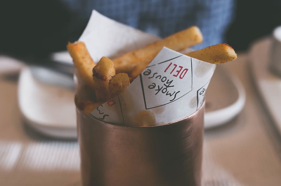potato, fries, food, dining, area, restaurant, food and drink, close-up, paper, indoors