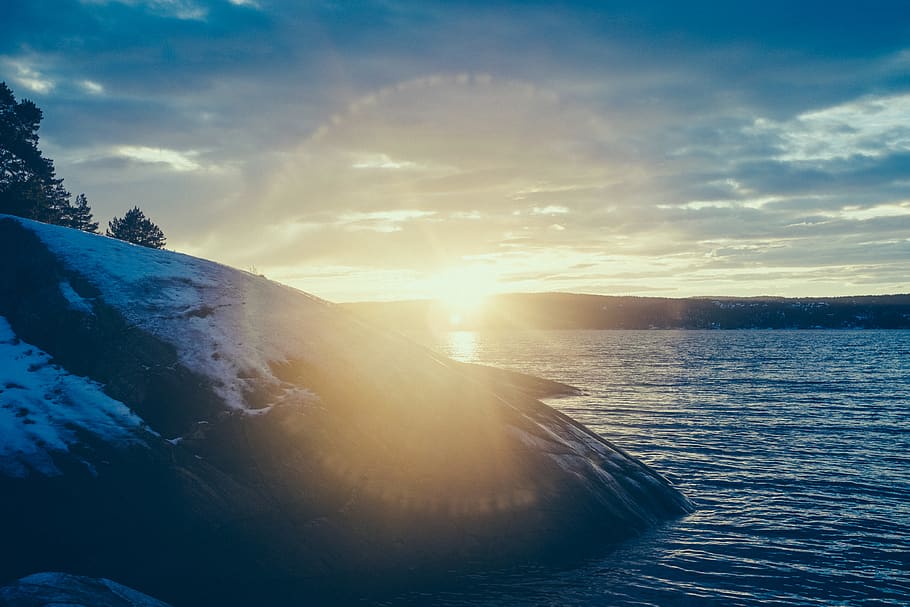 puesta de sol, noruega, mar, sol, agua, costa, invierno, luces, paisaje, cielo