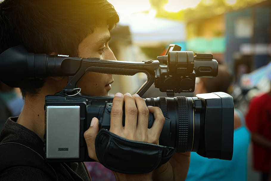 videocámara, camarógrafo, video, medios, cámara, televisión, transmisión, el operador, equipos, profesional