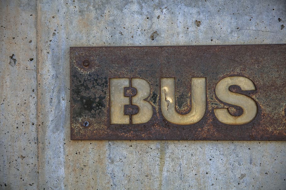 brown, white, bus signage, wall, metal, steel, bus, street, naming, communication