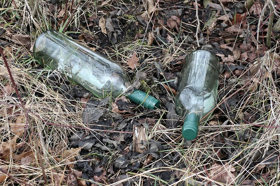 Botol, gelas, sampah, anggur, membuang masyarakat, di sisi jalan, lingkungan, pembuangan limbah, limbah, pembuangan