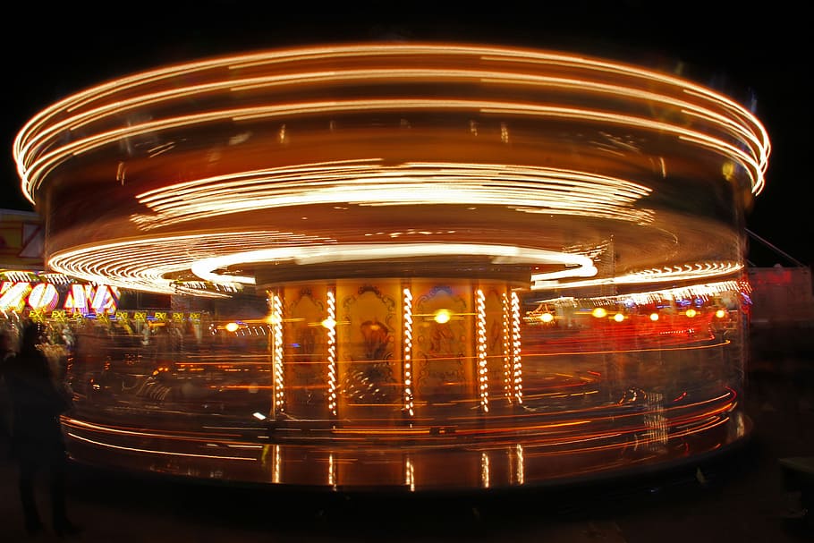 Funfair, Party, Evening, Carousel, entertainment, atmosphere, close-up, night, amusement park ride, illuminated